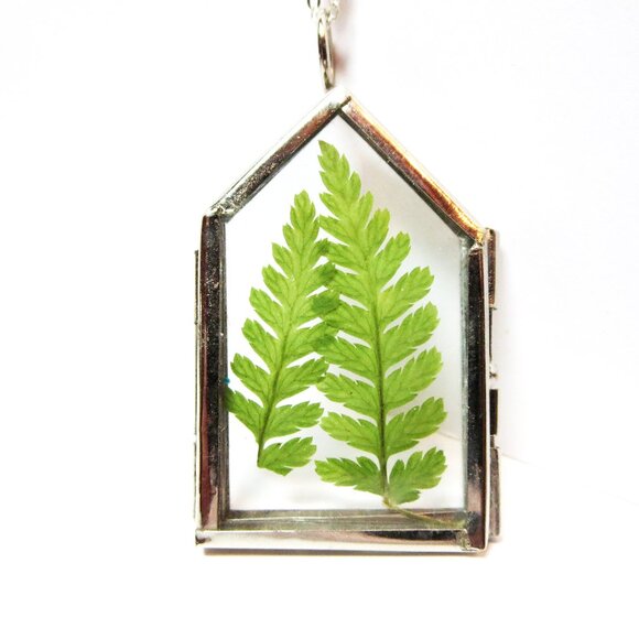 Fern Necklace Pressed Fern charm dried ferm Terrarium pendant Botanical locket - Picture 7 of 11